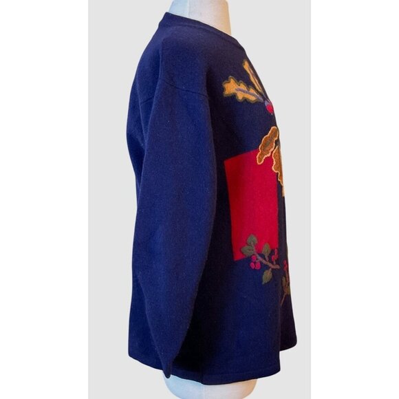 Country Rose Long Sleeve Lambswool Embroidered Fall Leaves Vintage Sweater Large - Picture 3 of 8